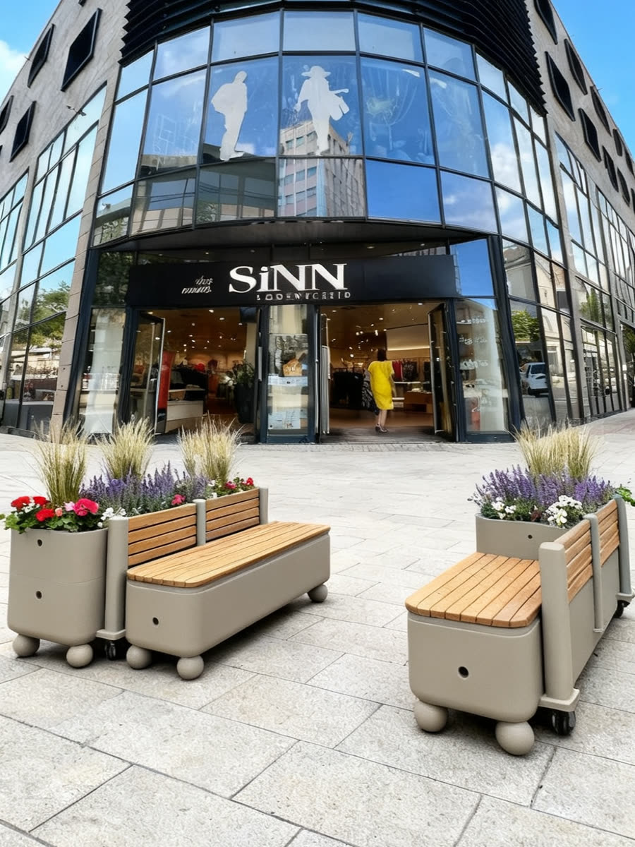 Visualisierung: mobile Sitz- und Pflanzmodule in der Wilhelmstraße vor dem SiNN